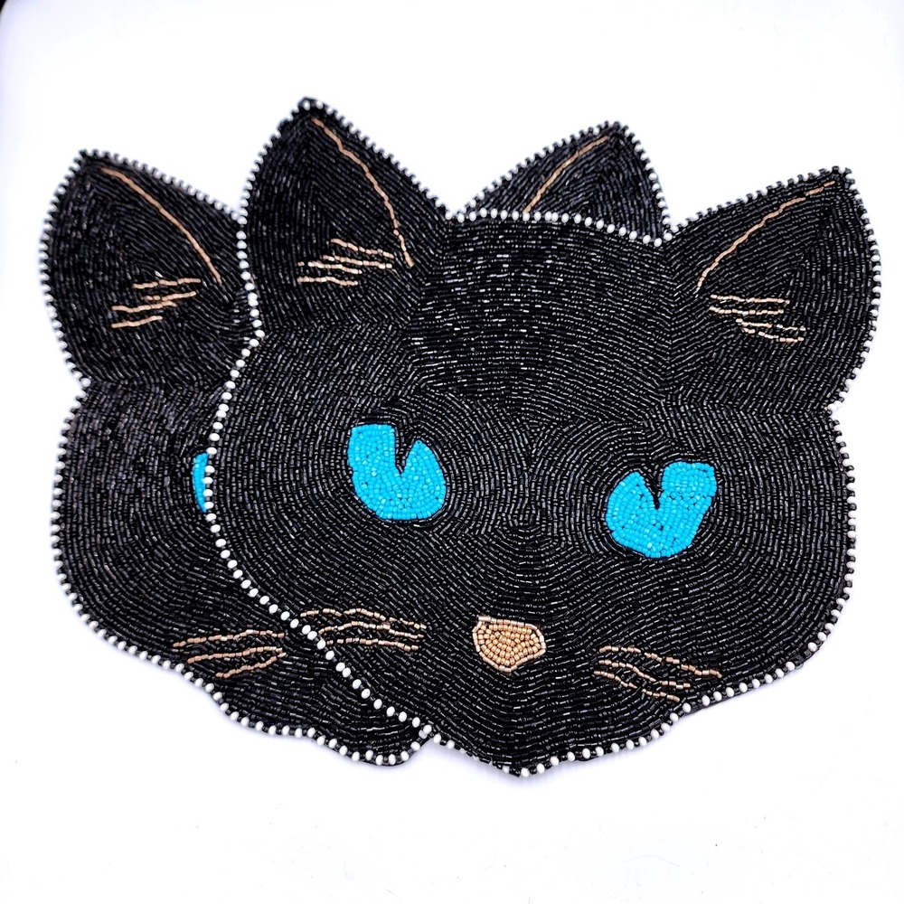 Halloween Beaded Placemat Placemats Charger 14" Black Cat Christian Lacroix 2 Pc